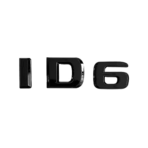 Emblema Adhesivo Plástico ID.6, Insignia ID6, Emblema ID6, Apto para Parte Trasera Autoadhesiva, Compatible con Volkswagen, Plástico, 9 cm x 2.5 cm, Todas Las Letras en Color Negro Brillo