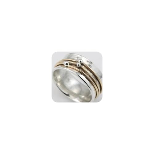 925 Sterling Silver Two-Tone Vintage Ring – Unique Stackable Loop Design, Fashionable Boho Chic Statement Jewelry for Women Size 7