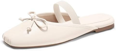Coutgo Womens Mules Ballet Flats Bow Square Toe Slip On Slides Wo...