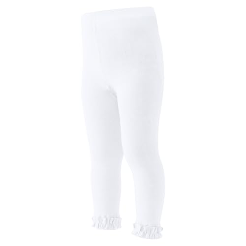 Mini Angel Baby White Leggings - Toddler Footless Tights for Girls 2-4 Years Ruffle Cotton Stockings Pants 1 Pack (White L)