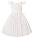 Uhnice Flower Girl Satin Dress with Pearls Flutter Sleeves V Back Gown with Removable Bow for Wedding Birthday Party (Ivory, 100/3-4 Years)