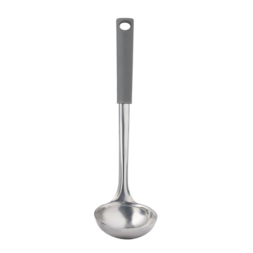 Viners Soft Grip Ladle | Stainless Steel Soup & Stew Serving Ladle with Soft-Touch Handle Hanging Loop & Dishwasher Safe Design | Grey & Silver Kitchen Utensil