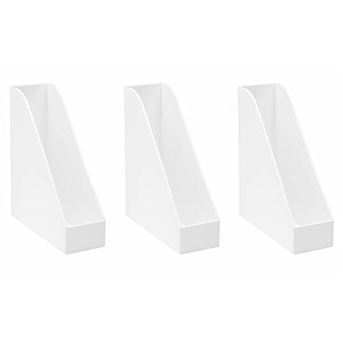 Image of Osco Plastic Magazine Rack File Sorter, Extra-Wide Desk Floor File & Magazine Holder, Thick Premium Plastic Display for Office, Home, Study - White (3-Pack)