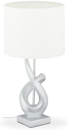 Relaxdays Modern Table Lamp, Abstract Design, Table Light, Fabric Shade, E27, 50 x 25 cm, Silver and White Relaxdays Modern Table Lamp, Abstract Design, Table Light, Fabric Shade, E27, 50 x 25 cm, Silver and White
