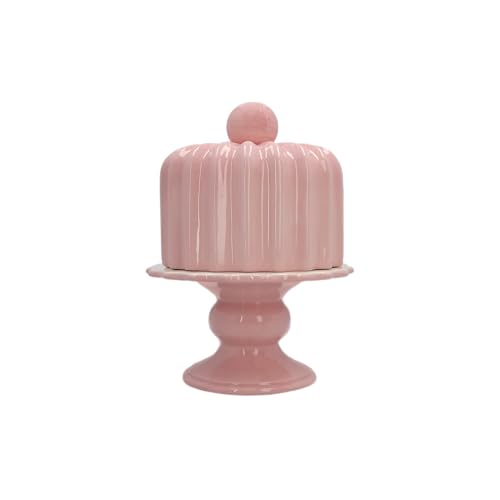 Keyhomestore | Alzata con Coperchio in Ceramica Rosa (Ø24xH17 cm) | Cake Stand Decorativo per Dolci, Biscotti o Pasticcini, Design Romantico – Made in Italy