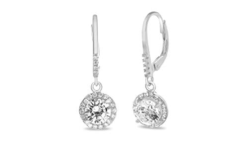 Mia Sarine Women's Earrings – 925Sterling Silver Rhodium Cubic Zirconia Plated Brilliant Cut Simulated Gemstone Halo Leverback Drop Dangle Bridal Earrings, Rhodium Plated/Cubic Zirconia #TOP4
