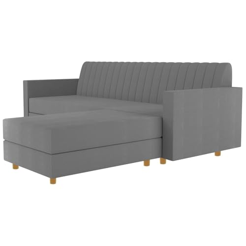 Image of Rosebell 3 + 1 Wooden L Shape Four Seater Sofa Set for Living Room Furniture Set| Velvet Upholstery Sectional Couch & Compact Living Spaces & Office-Grey