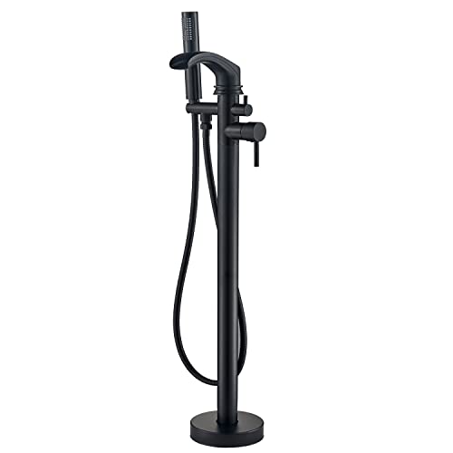 Senlesen Black Freestanding Bathtub Shower Mixer Taps Floor Mounted Single Handle Clawfoot Tub Filler Shower Faucets with Hand Sprayer