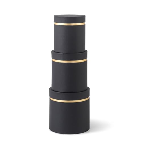 Soul & Lane - Black Round Gift Boxes with Lids, Set of 3, Gold Accent