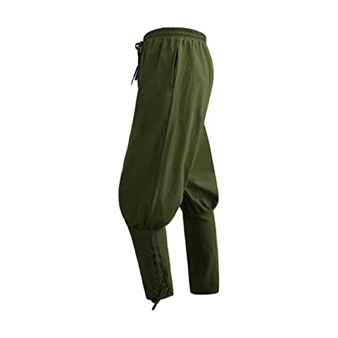 Sangdut Halloween Medieval Renaissance Gothic Pants for Men, Male Vintage Viking Pirate Navigator Cosplay Costume Ankle Banded Pants Trousers for Adults (2XL, Green) Cover