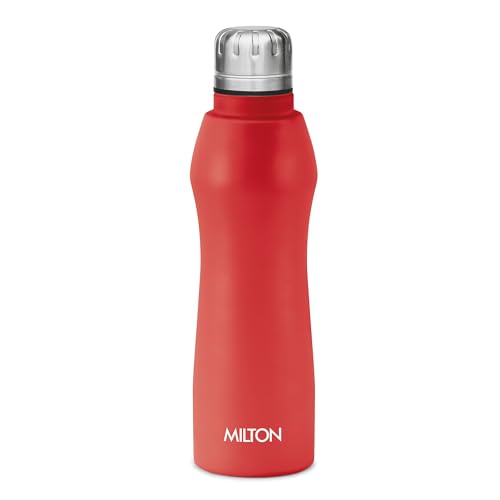 MILTON Elate 1000 Stainless Steel Water Bottle 840 ml, Single Walled, ISI Certified I Leak Proof Lid, Rust Proof I For School, Office, Gym I Red