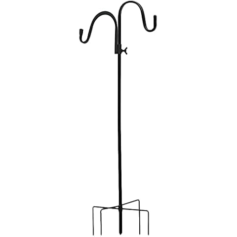 DDGAO Wild Bird Feeder Pole. Feeding Station with Decorative Finial & Two Hooks for any Feeders such as Seed, Peanut, Sunflower & Fatball. Metal, Freestanding Ready for the Garden & Outdoors Cover