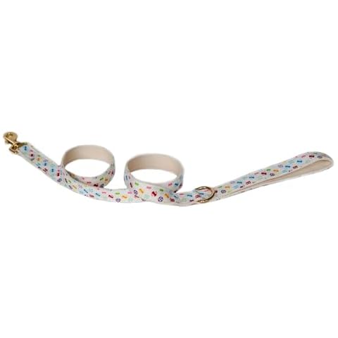 Green Pet Bonejour Leash, White Multi - Standard Size (0.98” W x 47” L) - Signature Pooie Vuiton Print - Made from Recycled Canvas Cover