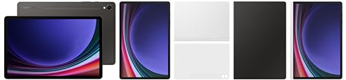 Image of Samsung Tab S9+ RAM 12 GB, ROM 256 GB, Wi-Fi + 5G Tablet, Gray with S9 Plus Screen Protector & S9 Plus Book Cover Keyboard, Black & S9 Plus Notepaper Screen, White & S9 Plus Book Cover, White