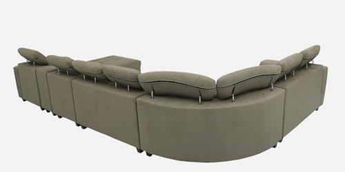 Image of Torque Arnold Fabric 8 Seater Sofa with Lounger and Cup Holder Beige | Corner Sofa Couch with Moveable Headrest | U Shape Sectional Sofa Set Living Room Office Home