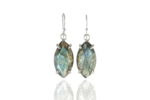 Boucles labradorite argentée à longue pente, le cadeau d'anniversaire idéal