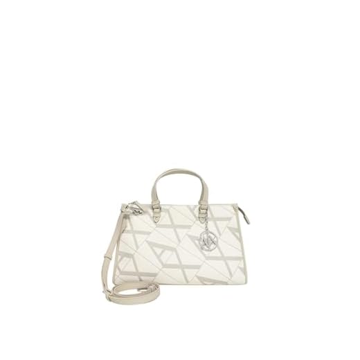 Armani Exchange Borsa a mano panna e beige da donna caratterizzata da un maxi logo all-over UNI