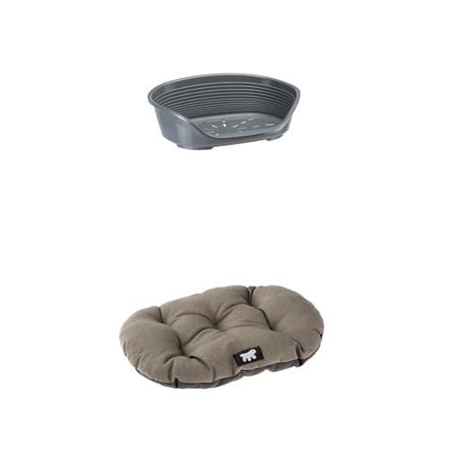 Ferplast Hundebett Katzenbett Kunststoff-Hundebett mit gepolstertem Baumwollkissen Medium Hundeliege waschbar Hundekorb 74 x 48 x h 25 cm, Dunkelgrau
