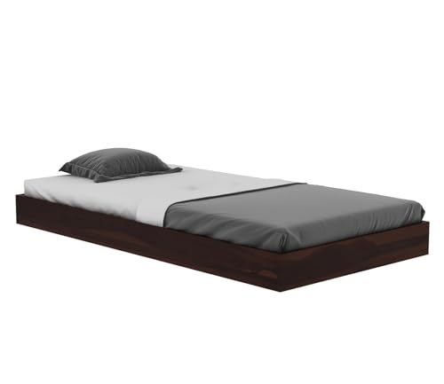 Image of CRAFT D ARTS Sheesham Wood Low Height Single Size Bed Without Storage | Wooden Single Bed | Space Saving Low Floor /Lying /Rise /Level /Profile Cot Bed for Bedroom | Bryan, Walnut Finish