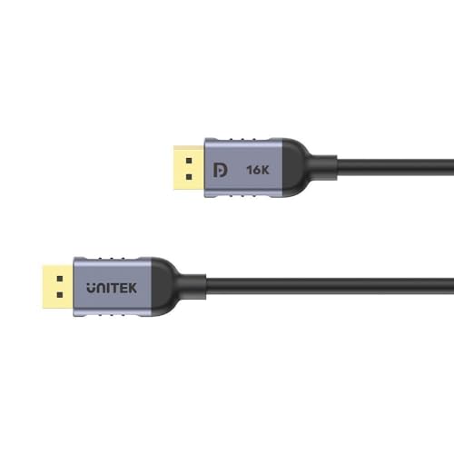Unitek Câble DisplayPort V1.4 (UHD) 8K 1,5 m. Résolution maximale 8K 60 Hz. Prend en charge jusqu'à 204 HzRefreshRate, bande passante jusqu'à 32 Gbit/s, alliage d'aluminium avec connecteurs plaqués