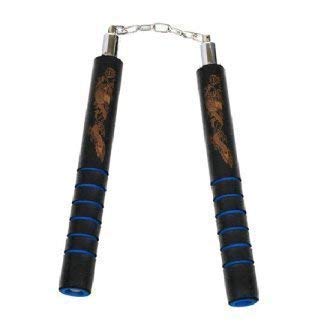 Playwell DELUXE Foam Rubber Safety Training Nunchucks With Chain - Black W/Blue Grips - NEW