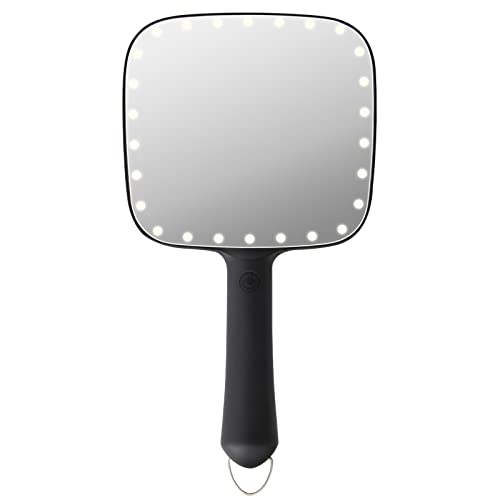 OWBIA Lighted LED Handheld Mirror with Point Light, Battery-Operated Portable Makeup Mirror, Black