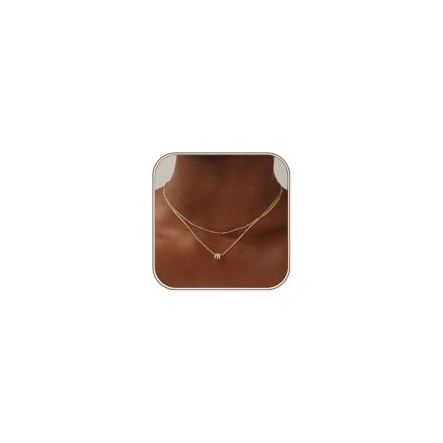 Yoosteel Layered Initial Necklaces for Women Trendy - 14K Gold-Plated Letter M Pendant Layered Necklaces for Women Jewelry Gold Stack Initial Necklace Birthday Gifts