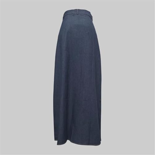 Women Fashion Imitation Denim A-Line High Waist Skirts Loose Solid Pockets Maxi Skirt4