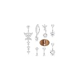 ORAZIO 7 Pares Piercing Ombligo Acero Quirurgico 10/12 MM Plata Belly Piercing para Mujer Hipoalergénico Mariposa Circón Piercing Ombligo para Mujer