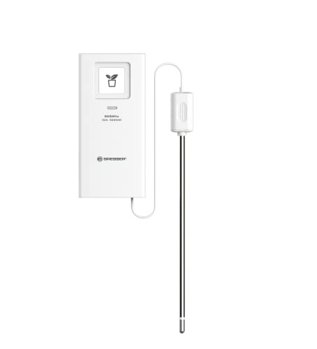 Bresser Bodenthermometer und -feuchtigkeitsmesser als Zusatzsensor für einige Bresser Wetterstationen für Garten, Gewächshaus, indoor und outdoor, weiß
