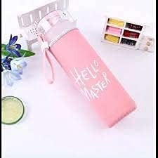 miRim Hello Master Glass Water Bottle with Cover for School/College/Office (500 ml) - 1 Piece (Pink)