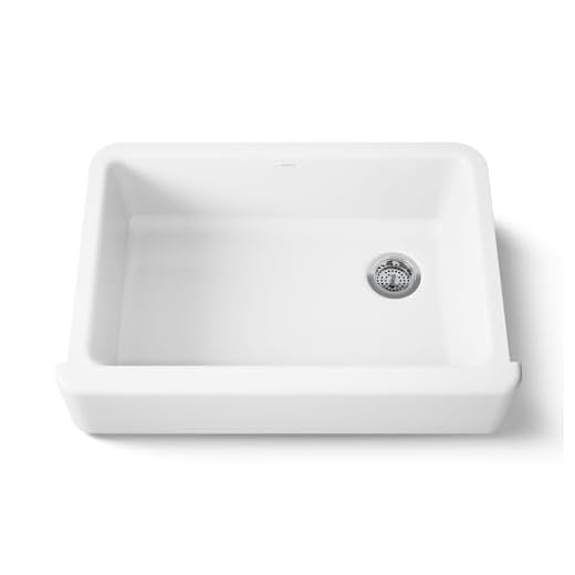 KOHLER K-5827-0 Whitehaven Farmhouse Self-Trimming Undermount Single-Bowl Sink with Tall Apron, White