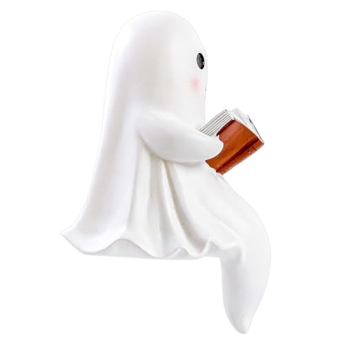 LearnLyrics Bonita luz nocturna fantasma, decoración de estatuilla de resina de Halloween, linterna de lectura, lámpara estética de brillo fantasmal, acento gótico de mesita de noche, arte caprichoso