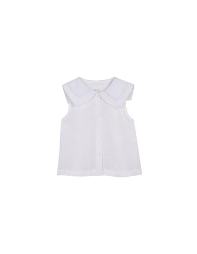 Blusa SIN Mangas con Cuello Grande con Tira Bordada INSERTADA Alrededor. Blanco Roto