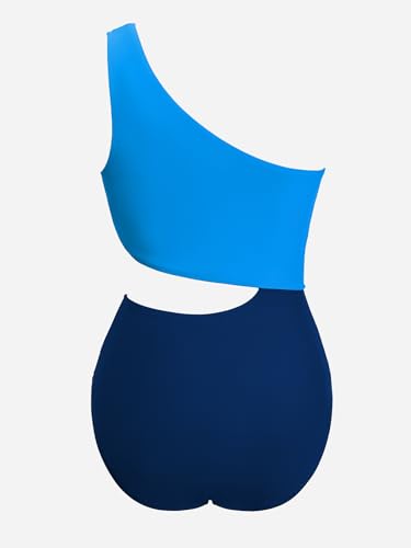 Image of CUPSHE Women One Piece Swimsuit One Shoulder Bathing Suit Cutout Monokini | Removable Soft Cups, Color Block, Classic Bum Coverage, Swim Suit For Beach Vacation Cruise Pool Party
