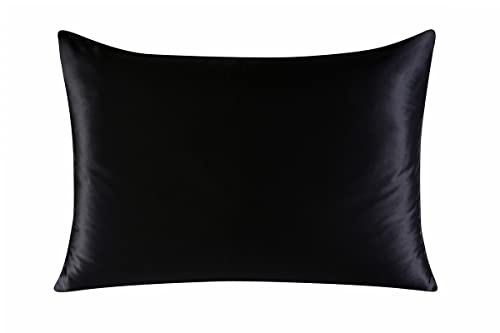 townssilk Federa di seta,100% naturale seta di gelso 19momme,doppia faccia,benefica per capelli e pelle,federa seta cuscino,ipoallergenica,cerniera nascosta,600 fili,1 pz,40x70cm,Nero