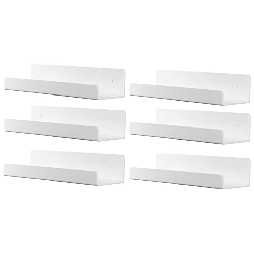 Cq Acrylic 15" Acrylic Floating Wall Ledge Shelf,Floating Book Shelves For Kids Room,White Bathroom Shelves,Great For Living Room,Office,Bedroom,Bathroom,Kitchen,Set Of 6 #TOP21