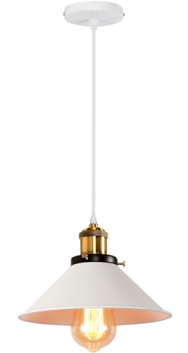 PETITES ECREVISSES Lampadario a sospensione Vintage industriale, Moderno Lampada da soffitto E27 Plafoniera in Metallo Ø22cm Grigio Paralume per Sala Cucina Camera da Letto (Bianco - 1 lampada)