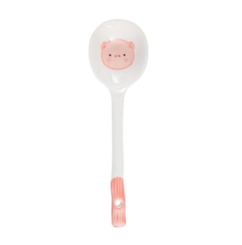 Fiozwea かわいいピンクの漫画豚柄の子供用釉下彩陶器ボウル。お子様の食器、ご飯茶碗、お祝いの席などに最適です (かわいい豚柄 ツイストスプーン 2個パック,a)