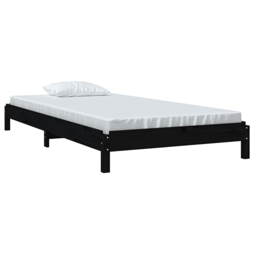 vidaXL Cama apilable de madera maciza de pino, color negro, 90 x 190 cm, para dormitorio, interior, apilable