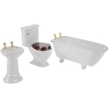 Hobby Lobby Dollhouse Miniature Furniture, 1:12 Scale, White Ceramic Toilet Tub Sink (Bathroom Set)