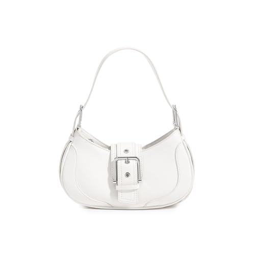 Energather Handtasche Damen klein, Y2K Vintage PU Leder Hobo Bag Umhängetasche mit Metalldekoration, Halbmond Schultertasche Tote Bag Crossbody Taschen für Frauen Einkaufen, Reisen, Arbeiten (Weiß)