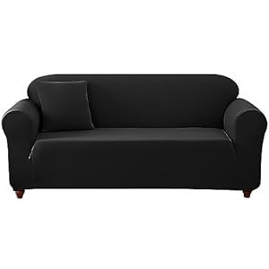 WOWTOY Sofa Covers High Stretch 1 2 3 4 Seater Sofa Slipcover Chair Loveseat Couch Cover for Dogs Pets Cats Stretch Elastic Sofa Cover for Living Room Furniture Protector (Black, 1 Seater)