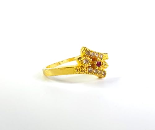 Image of Chandrani Collection Elegant Gold-toned Fashion Ring with Pink and White Crystals Triple Band Design | Fashion Jewellery | Stylish Ring for Women and Girls