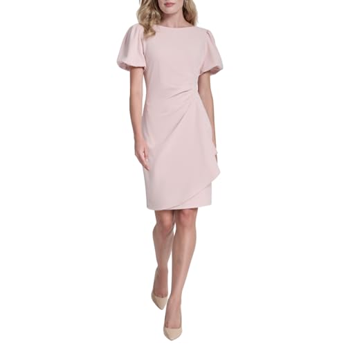 Image of DKNY Women's Short Sleeve Boat Neck Side Ruched Dress