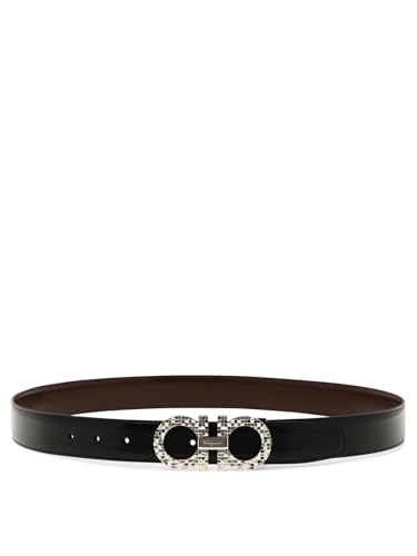 Salvatore Ferragamo Men’s Gancini Reversible Leather Belt – Gold Engraved Buckle, Italian Calfskin (Width 3.5 cm) (100)