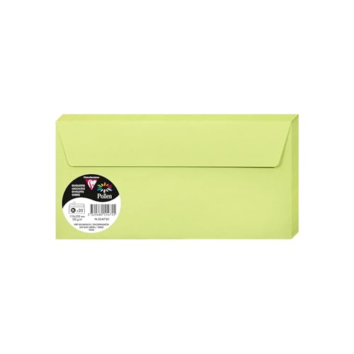 Clairefontaine 55475C Pack of 20 Self-Adhesive Envelopes DL (11x22cm) 120gsm Colour Leaf Bud Green Invitation Events Correspondence Pollen Range Premium Paper