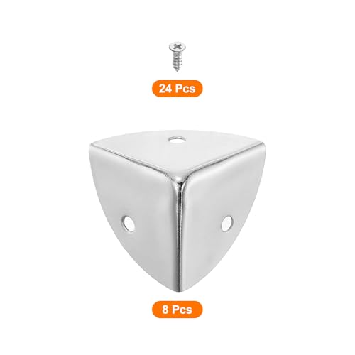 Image of uxcell 8 Pcs Decorative Box Corner Cover, 28mm Metal Edge Guard, Furniture Corner Edges Protector with Screws, Silver