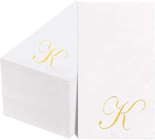 BUCLA 100PCS Gold Monogram Paper Napkins Letter K - Disposable Paper Napkins Elegant Metallic Golden Foil Gold Paper Napkin for Wedding, Birthday Party&Thanksgiving