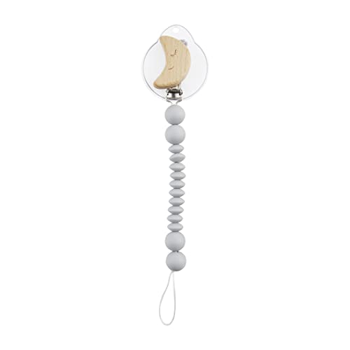 Image of Mud Pie Gray Moon Wood & Silicone Baby Pacifier Clip